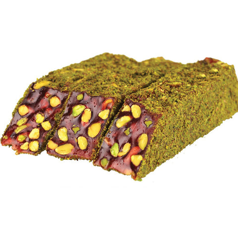 Pomegranate & Pistachio Delight Cut Coated With Pistachio