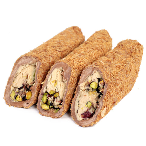 Caramel Hazelnut Cream & Pistachio Stuffed Roll With Coated Kadayif